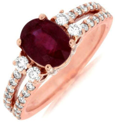 1.90CT DIAMOND & AAA RUBY 14KT ROSE GOLD 3D OVAL & ROUND CLASSIC ENGAGEMENT RING