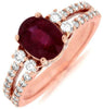 1.90CT DIAMOND & AAA RUBY 14KT ROSE GOLD 3D OVAL & ROUND CLASSIC ENGAGEMENT RING