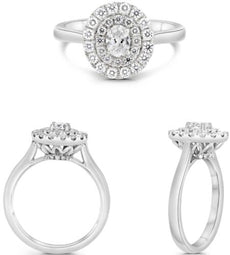 .70CT DIAMOND 18KT WHITE GOLD 3D OVAL & ROUND DOUBLE HALO FLORAL ENGAGEMENT RING