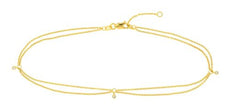 .05CT DIAMOND 14KT YELLOW GOLD 3 STONE BY THE YARD DOUBLE STRAND ANKLE /BRACELET