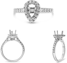 .53CT DIAMOND 14KT WHITE GOLD ROUND & PEAR SHAPE HALO SEMI MOUNT ENGAGMENT RING