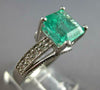 ESTATE LARGE 3.78CT DIAMOND & AAA EMERALD 14KT WHITE GOLD ENGAGEMENT RING #27612
