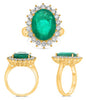 LAGRE 6.95CT DIAMOND & AAA EMERALD 18KT YELLOW GOLD OVAL & ROUND ENGAGEMENT RING