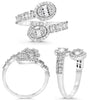 LARGE .64CT DIAMOND 14KT WHITE GOLD 3D ROUND & BAGUETTE DOUBLE FLOWER LOVE RING