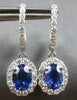 2.94CT DIAMOND & AAA CEYLON SAPPHIRE 14KT WHITE GOLD OVAL HALO HANGING EARRINGS