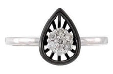 ESTATE .15CT DIAMOND 14KT WHITE & BLACK GOLD 3D FLOWER MARQUISE SHAPE FUN RING
