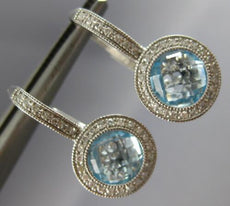 2.32CT DIAMOND & AAA BLUE TOPAZ 14KT WHITE GOLD HALO LEVERBACK HANGING EARRINGS