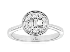 .31CT DIAMOND 14KT WHITE GOLD ROUND & BAGUETTE CLUSTER BEZEL CIRCULAR FUN RING