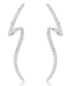 ESTATE .58CT DIAMOND 14KT WHITE GOLD DOUBLE WAVE BAR HANGING EARRINGS