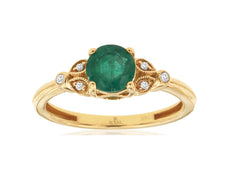 .81CT DIAMOND & EMERALD 14KT YELLOW GOLD ROUND FILIGREE FLOWER MULTI LEAF RING
