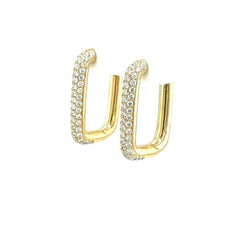 1.47CT DIAMOND 18KT YELLOW GOLD CLASSIC PAVE RECTANGULAR HUGGIE HANGING EARRINGS