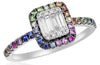 .62CT DIAMOND & AAA MULTI COLOR SAPPHIRE 14KT WHITE & BLACK GOLD SQUARE FUN RING