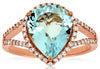 LARGE 2.95CT DIAMOND & AAA AQUAMARINE 14KT ROSE GOLD PEAR SHAPE & ROUND FUN RING