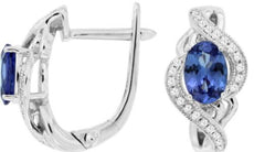 1.13CT DIAMOND & AAA TANZANITE 14KT WHIITE GOLD OVAL & ROUND LEVERBACK EARRINGS