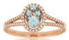 .88CT DIAMOND & AAA AQUAMARINE 14KT ROSE GOLD OVAL & ROUND HALO FRIENDSHIP RING