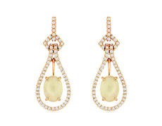 1.34CT DIAMOND & AAA OPAL 14KT ROSE GOLD OVAL & ROUND TEAR DROP HANGING EARRINGS