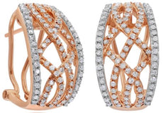 ESTATE WIDE .80CT DIAMOND 14K ROSE GOLD CRISS CROSS FUN CLIP ON HANGING EARRINGS