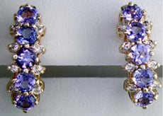 2.37CT DIAMOND & AAA TANZANITE 14KT YELLOW GOLD 3D ROUND 3 ROW HANGING EARRINGS