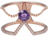 ESTATE .58CT DIAMOND & AAA AMETHYST 14KT ROSE GOLD V SHAPE DOUBLE BAND FUN RING