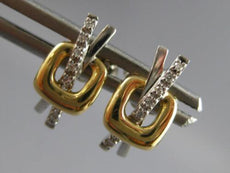 ESTATE .04CT DIAMOND 14KT 2 TONE GOLD 3D CRISS CROSS X SQUARE HANGING EARRINGS
