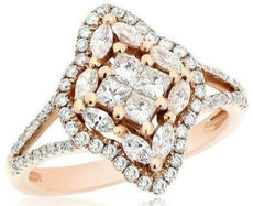 1.11CT DIAMOND 14KT ROSE GOLD 3D MULTI SHAPE FLOWER FRIENDSHIP ANNIVERSARY RING