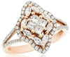 1.11CT DIAMOND 14KT ROSE GOLD 3D MULTI SHAPE FLOWER FRIENDSHIP ANNIVERSARY RING