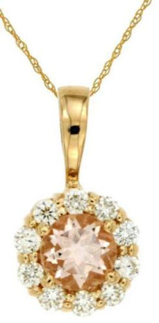 .80CT DIAMOND & AAA MORGANITE 14KT YELLOW GOLD ROUND FLOWER FUN FLOATING PENDANT