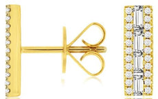 .40CT DIAMOND 14K YELLOW GOLD ROUND & BAGUETTE CLASSIC RECTANGULAR STUD EARRINGS