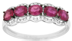 1.29CT DIAMOND & AAA RUBY 14KT WHITE GOLD OVAL & ROUND 5 STONE ANNIVERSARY RING