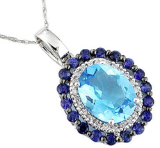 3.6CT DIAMOND & AAA SAPPHIRE & AAA BLUE TOPAZ 14K WHITE GOLD 3D FLOATING PENDANT