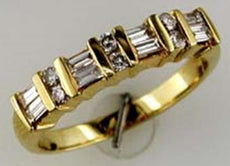 .60CT DIAMOND 14K YELLOW GOLD 3D ROUND & BAGUETTE 2 ROW CHANNEL ANNIVERSARY RING