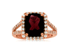 LARGE 5.70CT DIAMOND & AAA GARNET 14KT ROSE GOLD CUSHION & ROUND HALO FUN RING