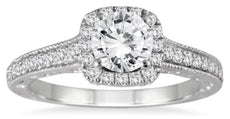 1.33CT DIAMOND 14K WHITE GOLD ROUND CLASSIC SQUARE HALO FILIGREE ENGAGEMENT RING