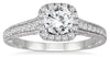 1.33CT DIAMOND 14K WHITE GOLD ROUND CLASSIC SQUARE HALO FILIGREE ENGAGEMENT RING