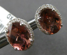 2.71CT DIAMOND & AAA PINK TOURMALINE 18KT WHITE GOLD OVAL & ROUND STUD EARRINGS