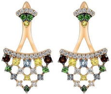 1.10CT DIAMOND & AAA MULTI GEM 14KT YELLOW GOLD TRIANGULAR FUN HANGING EARRINGS