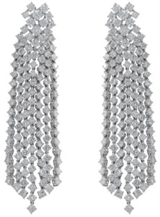 EXTRA LARGE 17.4CT DIAMOND 18K WHITE GOLD MULTI ROW CHANDELIER COCKTAIL EARRINGS
