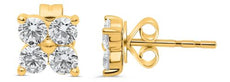.75CT DIAMOND 14KT YELLOW GOLD ROUND CLASSIC 4 STONE FLOWER SQUARE STUD EARRINGS