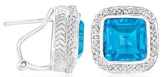 9.28CT DIAMOND & AAA BLUE TOPAZ 14KT WHITE GOLD 3D SQUARE HALO HANGING EARRINGS