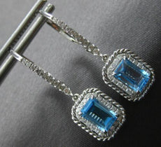 1.87CT DIAMOND & AAA BLUE TOPAZ 14KT WHITE GOLD HALO LEVERBACK HANGING EARRINGS
