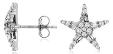ESTATE .50CT DIAMOND 14KT WHITE GOLD ROUND & BAGUETTE FLOWER STAR STUD EARRINGS