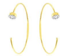 ESTATE .20CT DIAMOND 14KT YELLOW GOLD 3D FLOWER HOOP FUN CUFF EARRINGS
