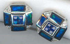 .57CT DIAMOND & AAA SAPPHIRE & OPAL 14K WHITE GOLD CLASSIC OCTAGON STUD EARRINGS