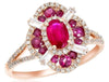1.33CT DIAMOND & AAA RUBY 14K ROSE GOLD 3D OVAL ROUND & BAGUETTE FLOWER FUN RING