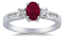 1.63CT DIAMOND & AAA RUBY 14K WHITE GOLD 3D OVAL & ROUND 3 STONE ENGAGEMENT RING
