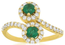 .90CT DIAMOND & AAA EMERALD 14K YELLOW GOLD ROUND DOUBLE FLOWER CRISS CROSS RING