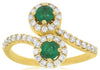 .90CT DIAMOND & AAA EMERALD 14K YELLOW GOLD ROUND DOUBLE FLOWER CRISS CROSS RING