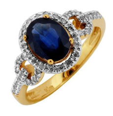 1.75CT DIAMOND & AAA SAPPHIRE 14KT YELLOW GOLD OVAL & ROUND HALO LOVE KNOT RING