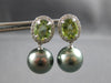 6.58CT DIAMOND & AAA GREEN TOURMALINE & TAHITIAN PEARL 18KT WHITE GOLD EARRINGS