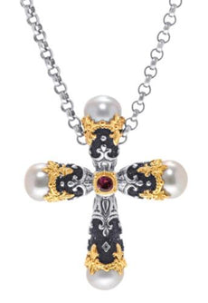 AAA PINK TOURMALINE & AAA SOUTH SEA PEARL 18KT YELLOW GOLD & 925 SILVER PENDANT